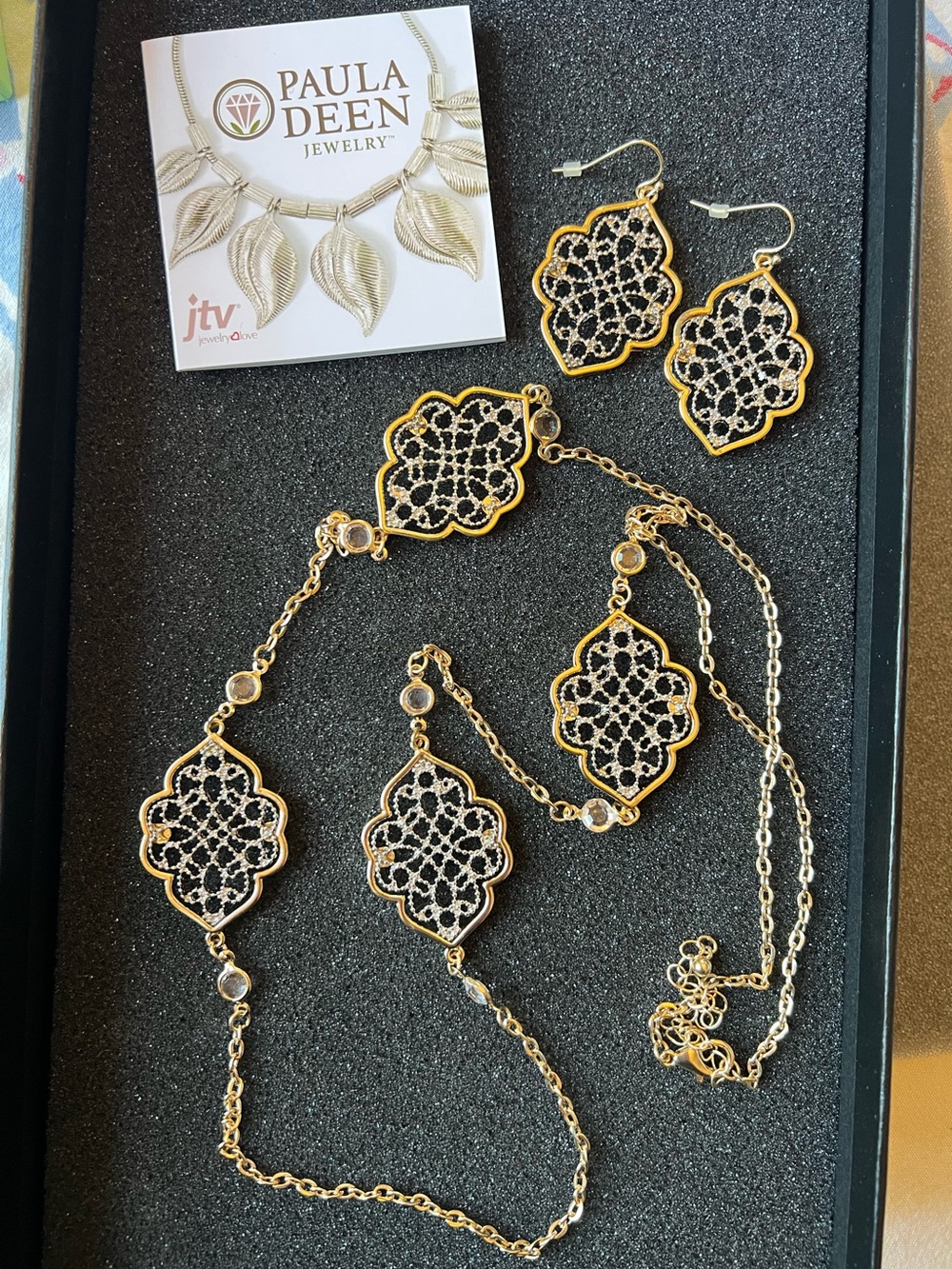 Paula Deen Jewelry Gold & Silver Tone Filigree Necklace & Earrings Set JTV